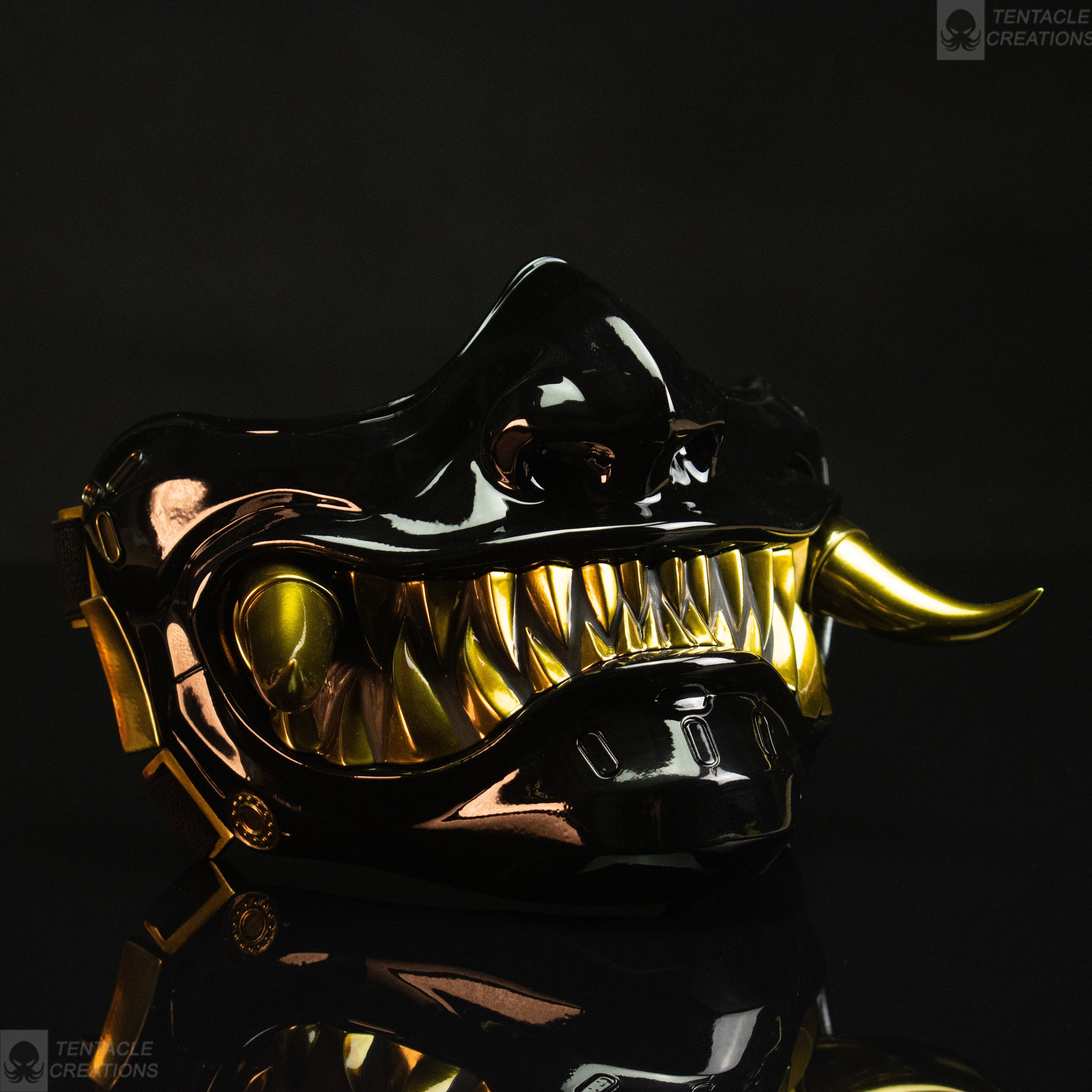 Samurai Mask 2.0v - Gloss Black and Gold - Shi 死 - Cyberpunk