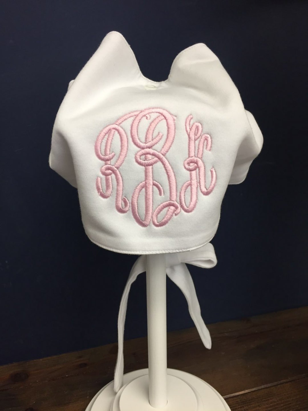 Monogrammed White Cotton Bonnet, Personalized White Cotton Bonnet ...