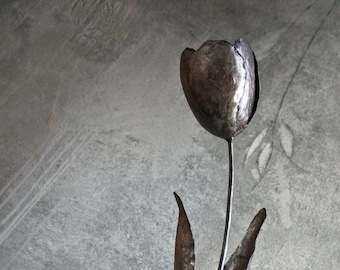 Big wrought iron tulip, welded, handmade  by TheSteelStyleThings, whimsical eternal metal flower - 3d art 6th iron anniversary gift