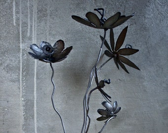 Metal flowers rustic bouquet wrought iron art TheSteelStyleThings design industrial decor original iron anniversary gift