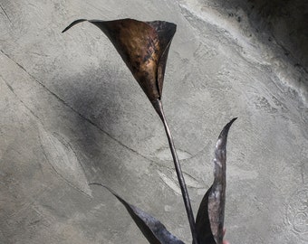 Amazing metal flower sculpture - calla lily, wrought copper, steel, original art by The Steel Style Things, 7th copper anniversary gift