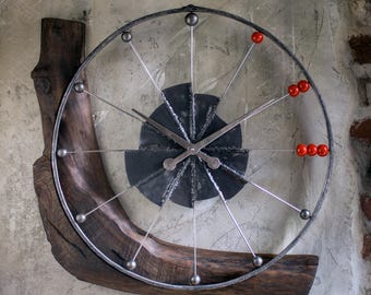 Big wall clock "ABACUS" - metal, ceramic and wood. Industrial design, created and manufactured by The Steel Style Things, One of a kind