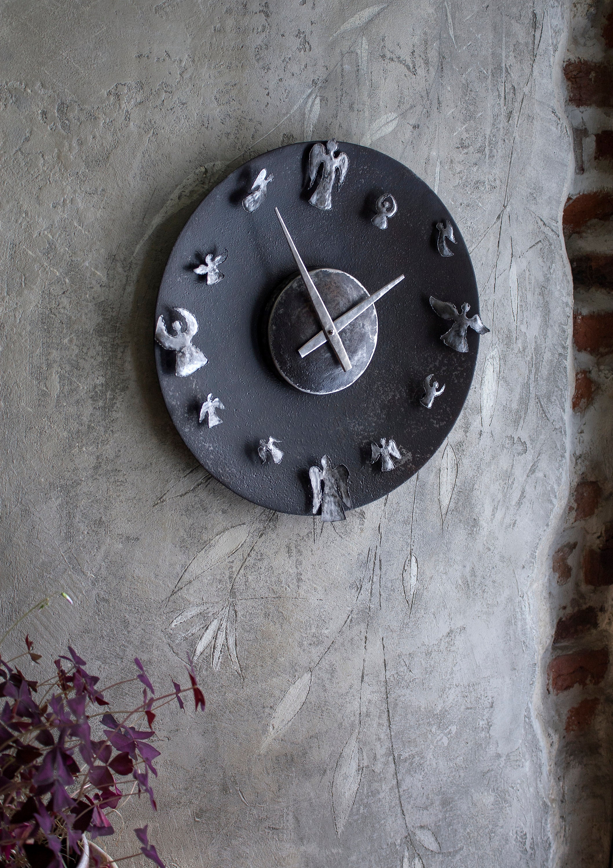 Large Round Metal Industrial Wall Clock with angels made by | Etsy