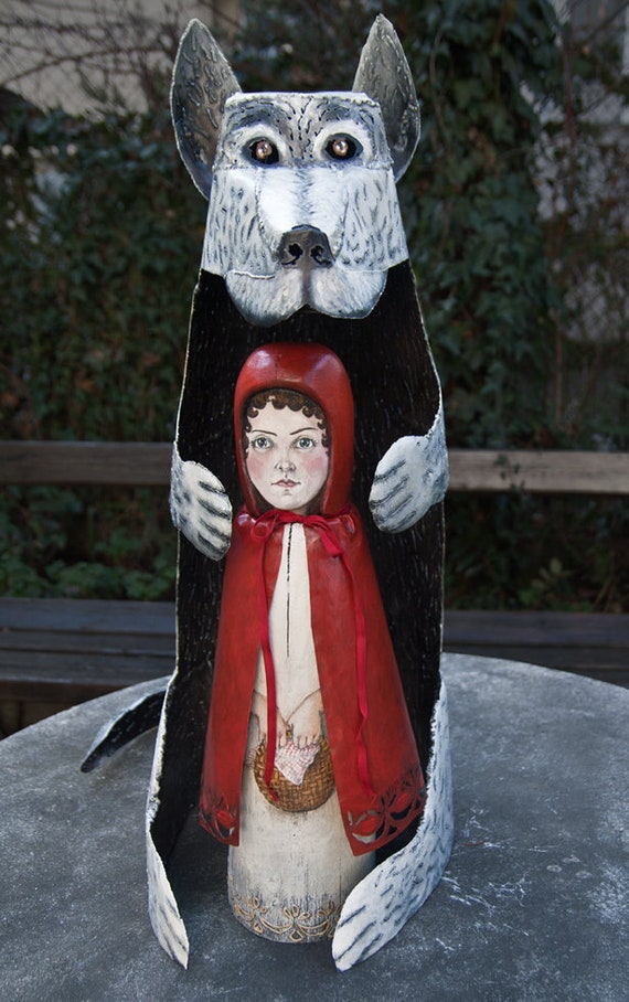 Little Red Riding Hood And Good Wolf Original Sculpture Metal Etsy
