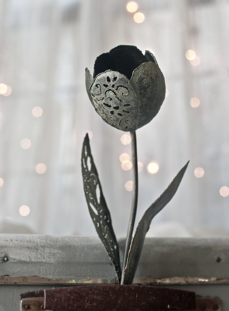White Metal Tulip Unusual Steel Flower Welded Art Metal Lace Etsy