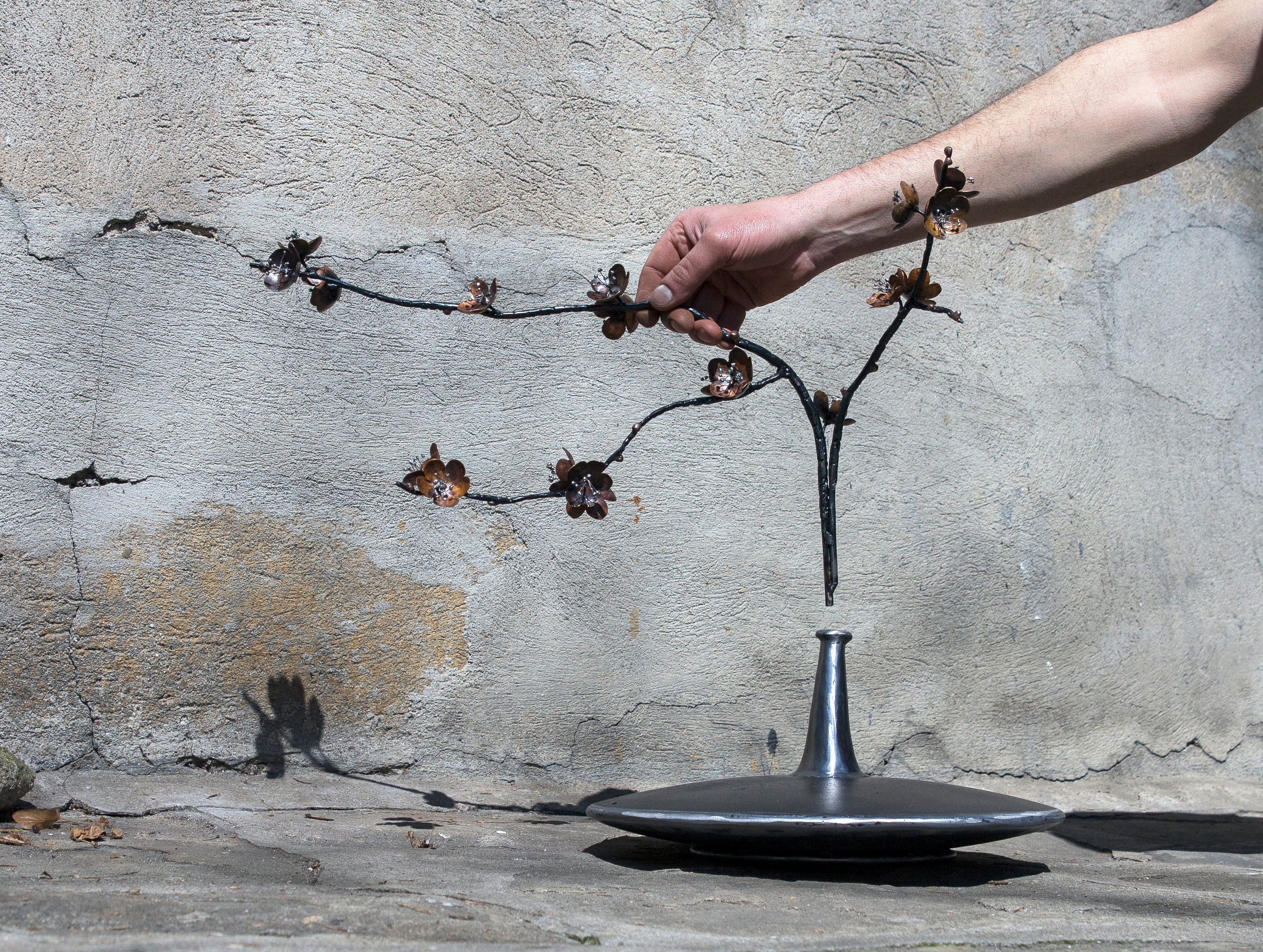 Sakura, Metal Sculpture, Japanese Cherry Blossom With a Vase, Made