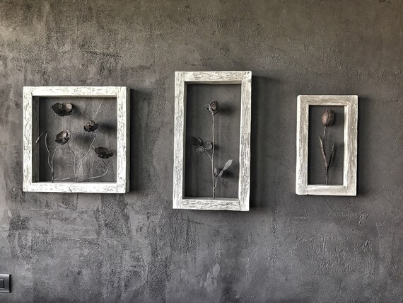 Metal Rose Wood Frame Wall Sculpture Unusual Flower Wall Decor Etsy