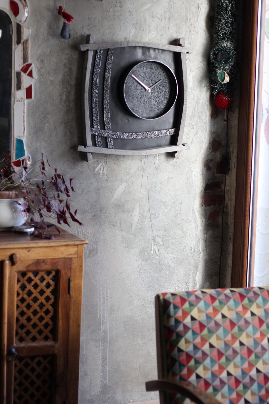Irregular Metal Wall Clock: Geometric Industrial Design With Oak Frame ...