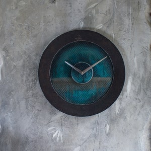Stunning Round Metal Industrial Wall Clock, sea colors metal clock, made by The Steel Style Things, Christmas or anniversary gift