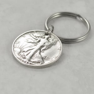 1945 Silver Half Dollar Coin Keychain Keyring - 80th Birthday Gift for Men - Milestone Birthday Gift for Grandpa - Thoughtful Gift for Dad