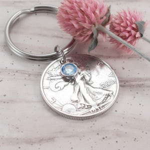 1936 Silver Half Dollar Coin Keychain Keyring, 90th Birthday Gift for Grandmother, Milestone Birthday Present for Mother, Vintage Retro Gift