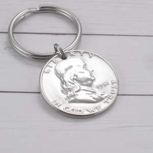1951 Silver Half Dollar Keychain Keyring - 75th Birthday Gift for Men, Milestone Gift for Grandpa, Thoughtful Gift for Dad, 75th Anniversary