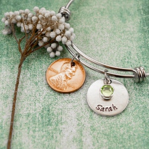 1950 Penny Name Bracelet, Unique Personalized 75th Birthday Gift for Grandmother, Meaningful Milestone Present for Mother, 75th Anniversary