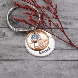 1966 Penny Keychain with Name Disc, Personalized 60th Birthday Gift for Mother, Milestone Anniversary Present for Grandmother