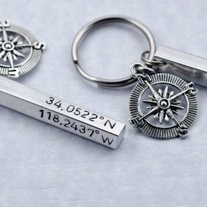 Personalized Coordinate Keychains Valentine's Day Gift Custom Engraved Latitude Longitude Key Rings Long Distance Relationship Separation image 2