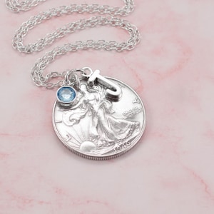 1946 Silver Half Dollar Necklace, 80th Birthday Present for Grandma, Milestone Gift for Mom, Simple Vintage Coin Jewelry, Free Shipping