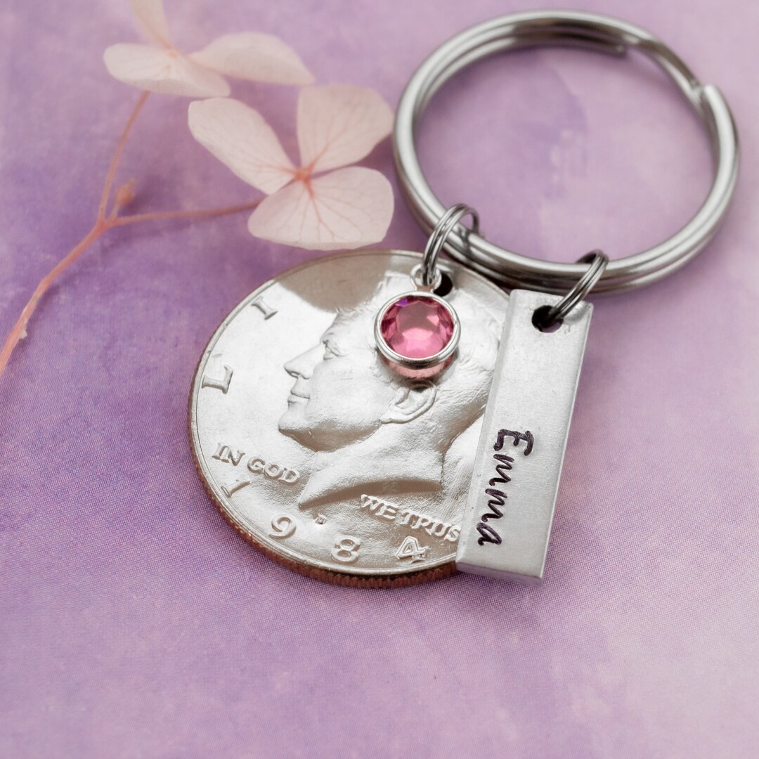 1986 Half Dollar Coin Keychain With Personalized Name, 40th Birthday ...
