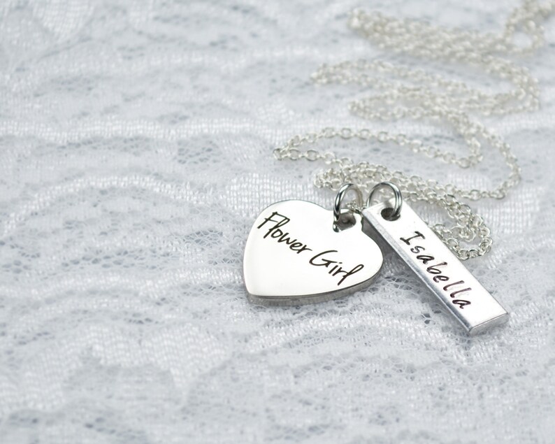 Dainty Bridal Shower Jewelry Elegant Engraved Wedding Party Jewelry Customized Gift for Flower Girl 93 Personalized Flower Girl Necklace