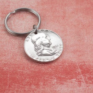 1961 Silver Half Dollar Keychain, 65th Birthday Gift for Men, Thoughtful Milestone Birth Year Present for Grandpa, Dad, Retirement Gift