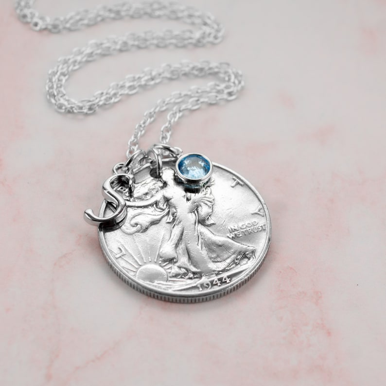 1945 Half Dollar Necklace with Birthstone