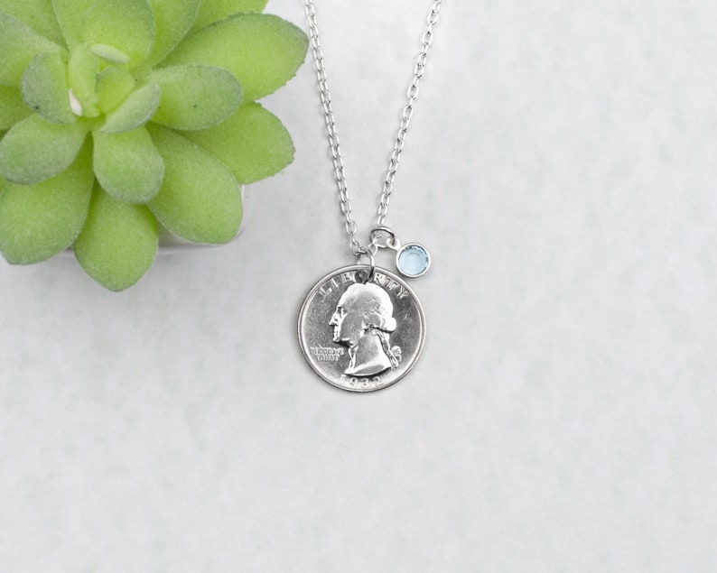 1932 Silver Quarter Necklace - 90th Birthday Gift Custom Gift for Grandma Thoughtful Meaningful Milestone Birthday Gift for Mom Coin Pendant 