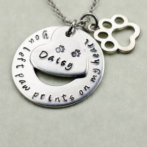 Pet Memorial Necklace, Free Shipping, Personalized Gift for Loss of Cat Dog, Sympathy Condolence Remembrance You Left Paw Prints on my Heart
