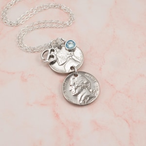 1970 Double Nickel Necklace, 55th Birthday Gift, Free Shipping, Custom Thoughtful Meaningful Milestone Anniversary Present for Grandma, Mom