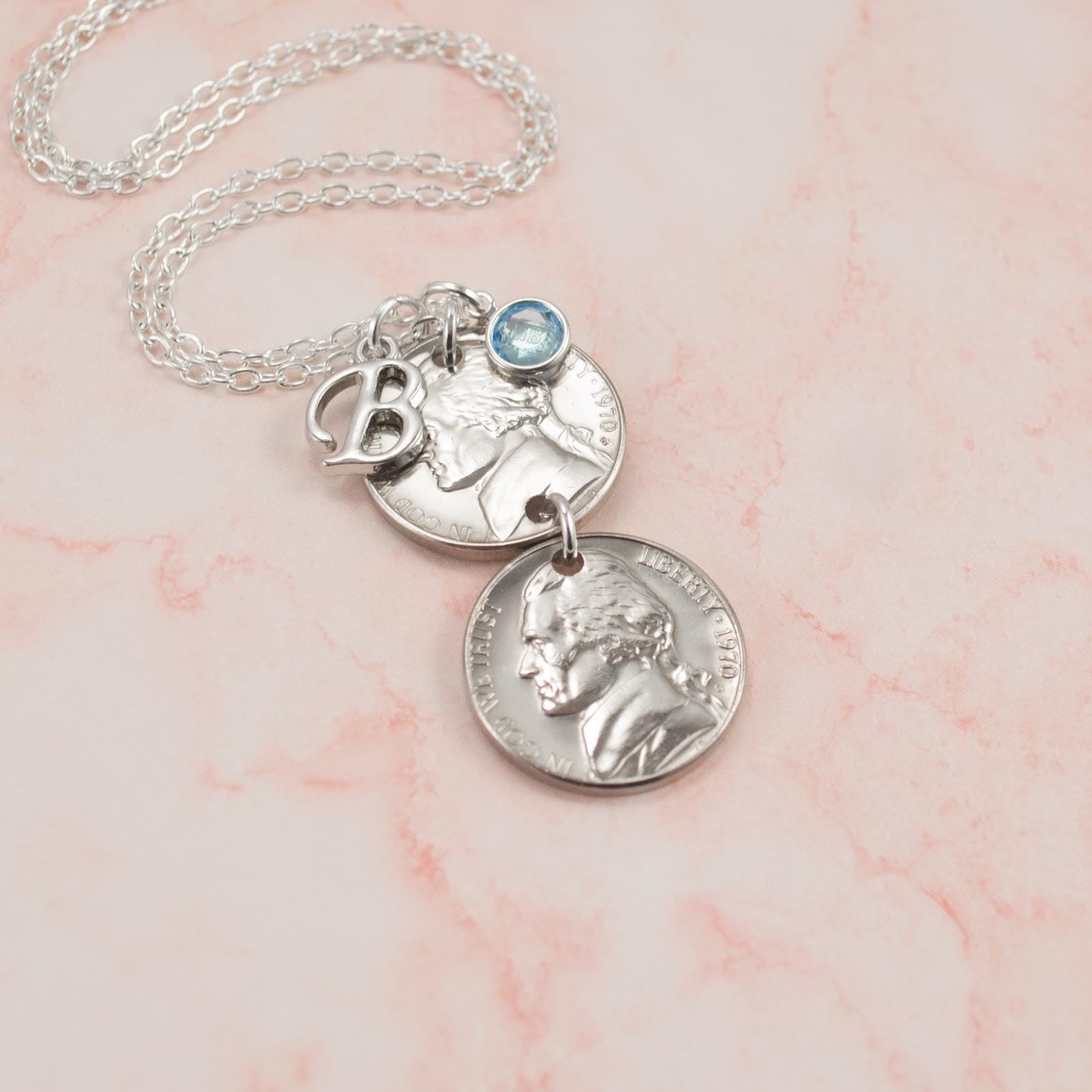 1970 Double Nickel Necklace, 55th Birthday Gift, Free