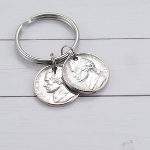 1971 Double Nickel Coin Keychain, Meaningful Milestone 55th Birthday Gift for Mom, 55th Anniversary Present for Grandma, Women, Simple Retro