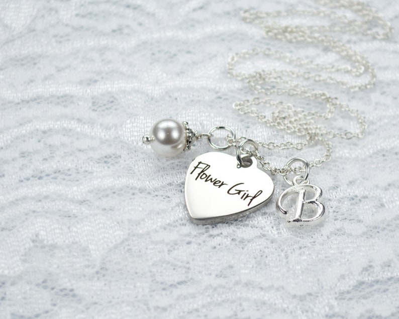 Dainty Bridal Shower Jewelry Elegant Engraved Wedding Party Jewelry Customized Gift for Flower Girl 93 Personalized Flower Girl Necklace