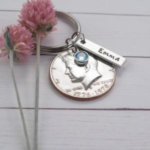 1976 Half Dollar Keychain with Personalized Name Tag, Milestone 50th Birthday Gift for Mother Father, 50th Anniversary Gift