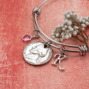 1960 Nickel Bracelet, Elegant 65th Birthday Gift for Mom, Unique Custom Milestone Birth Year Present for Grandma 65th Anniversary Retirement
