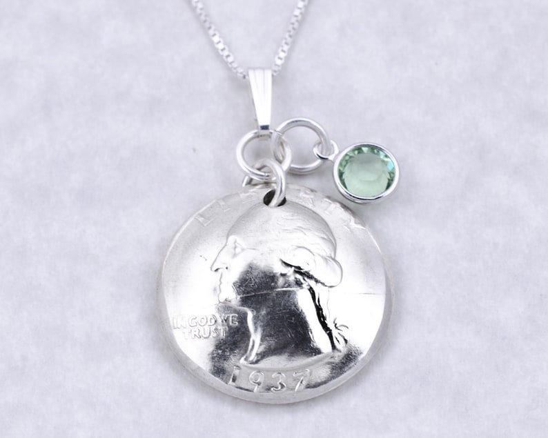 80th Birthday Gift 1939 Silver Quarter Coin Birthstone Pendant Necklace Jewelry Birthday Gift for Grandma Birthday Gift for Mother