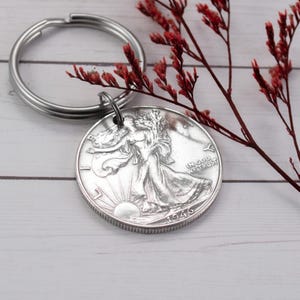 1946 Silver Half Dollar Coin Keychain Keyring - 80th Birthday Gift for Men - Milestone Birthday Gift for Grandpa - Thoughtful Gift for Dad