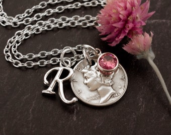 1944 Silver Dime Necklace - 80th Birthday Gift for Her - Coin Pendant - Custom Gift for Grandma, Thoughtful Milestone Birthday Gift for Mom
