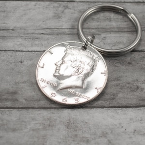 1965 Silver Half Dollar Coin Keychain Keyring - 60th Birthday Gift for Men, Thoughtful Milestone Birthday Gift for Grandpa, Dad, Anniversary