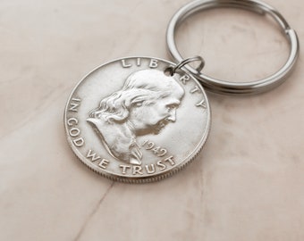 1949 Silver Half Dollar Keychain Keyring - 75th Birthday Gift for Men, Milestone Gift for Grandpa, Thoughtful Gift for Dad, 75th Anniversary