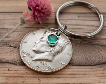 1974 Half Dollar Coin Keychain Keyring, One of a Kind 50th Birthday Gift for Mom, Timeless Milestone 50th Anniversary Gift for Grandma Retro