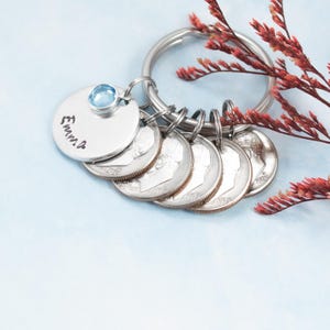 1975 Five Dime Coin Keychain with Personalized Name Disc Milestone 50th Birthday Gift for Mother Personalized 50th Anniversary Gift Grandma
