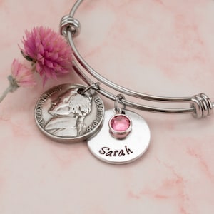 1950 Nickel Name Bracelet, Personalized 75th Birthday Gift for Mom, Meaningful Milestone Birth Year Present for Grandma, 75th Anniversary