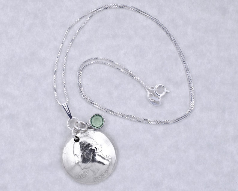 80th Birthday Gift 1939 Silver Quarter Coin Birthstone Pendant Necklace Jewelry Birthday Gift for Grandma Birthday Gift for Mother