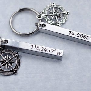 Personalized Coordinate Keychains Valentine's Day Gift Custom Engraved Latitude Longitude Key Rings Long Distance Relationship Separation image 3