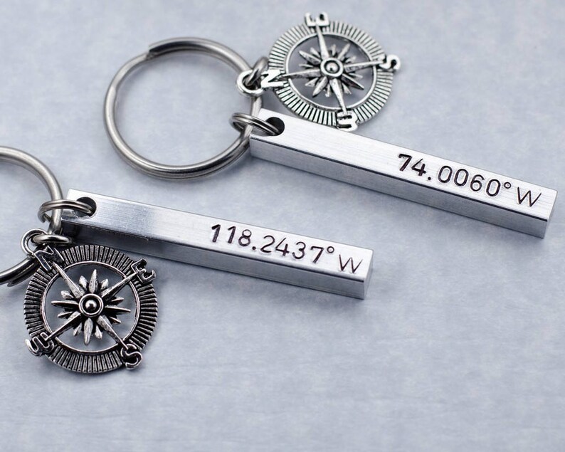 Personalized Coordinate Keychains Valentine's Day Gift Custom Engraved Latitude Longitude Key Rings Long Distance Relationship Separation image 3