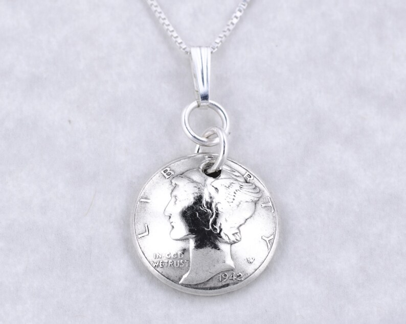 75th Birthday Gift 1944 Silver Mercury Dime Coin Pendant Image 0