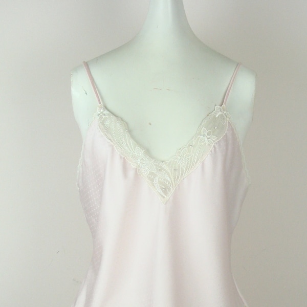 Vintage Camisole Pink Lace Trim Faux Pearls Indulgence Size 34 Lingerie Top Cami Romantic Pretty Spaghetti Strap Scalloped Edge Spring Glam
