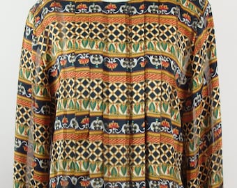 Vintage Baroque Printed Blouse 80s Shoulder Pads Nicola Pleated