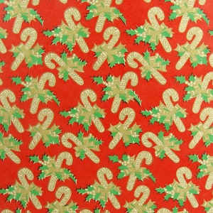 Vintage Christmas Wrapping Paper 60s Candy Cane Gift Wrap Festive Red Green Bows Holly 1960s Mid Century Vintage Holiday Retro Kitsch Cute