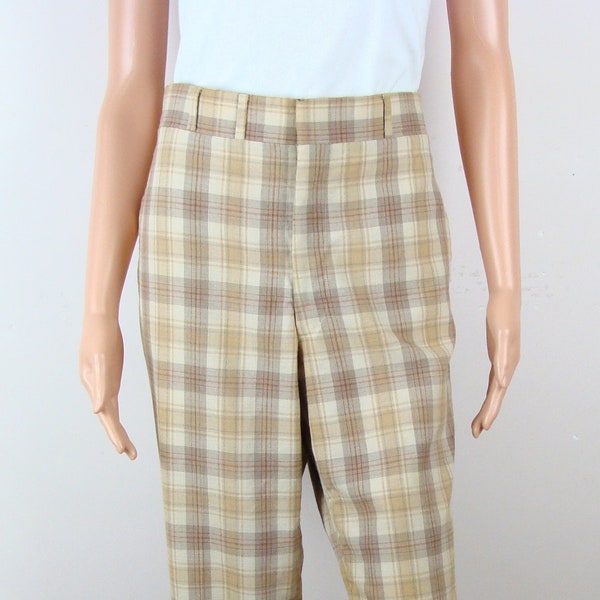 Vintage Plaid Pants 70s Trousers Tailor's Bench 80s High Waisted Slight Flare Bell Bottom Preppy Neutral Tones