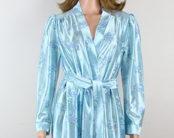 Vintage Floral Robe 70s Silky Shiny Glam House Coat Dressing Gown Tom Bezduda Barad