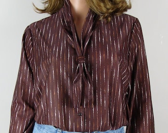 Vintage Tie Neck Blouse 80s Abstract Stripe Neckerchief Top